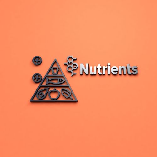 Food pyramid icon labelled Nutrients on an orange background
