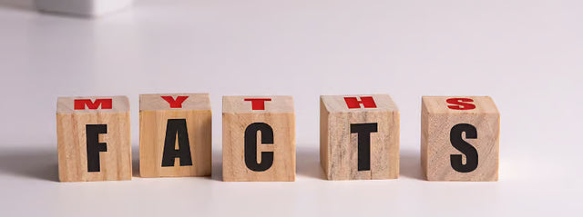 Wooden blocks spelling FACTS in front of the word MYTHS