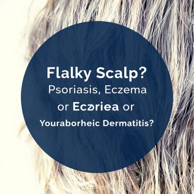 Graphic asking whether a flaky scalp is psoriasis, eczema or seborrhoeic dermatitis