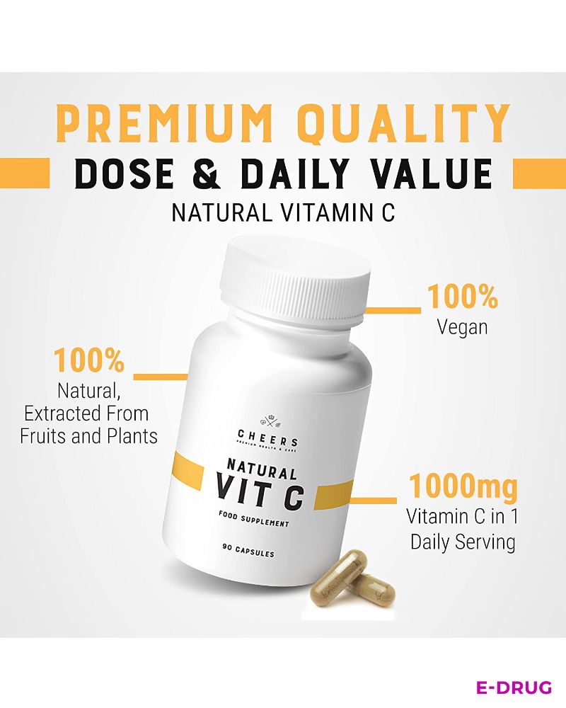 Vitamin C High Dose 1000 mg 90 Capsules Acerola Extract Natural - E-Drug