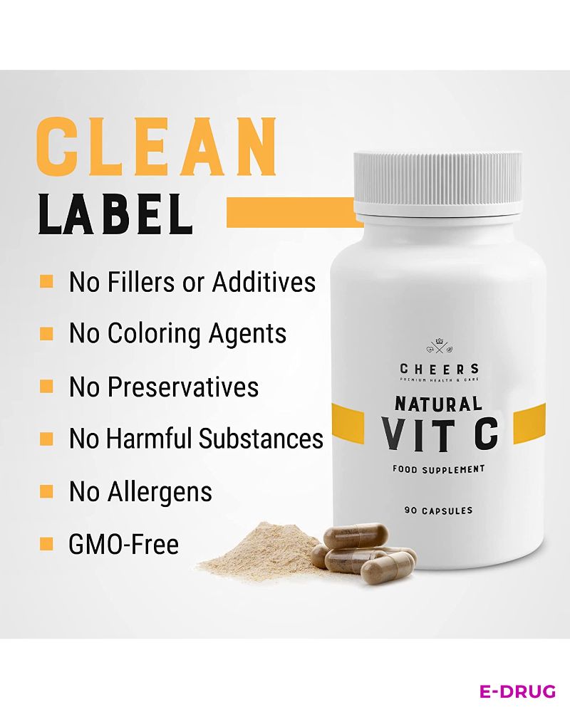 Vitamin C High Dose 1000 mg 90 Capsules Acerola Extract Natural - E-Drug