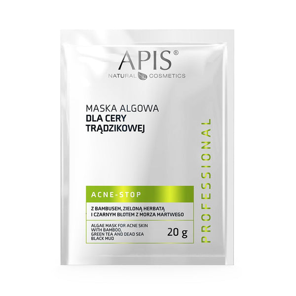 Acne-Stop - Maska algowa do skóry trądzikowej z bambusem, zieloną herbatą i czarnym błotem z Morza Martwego 20 g