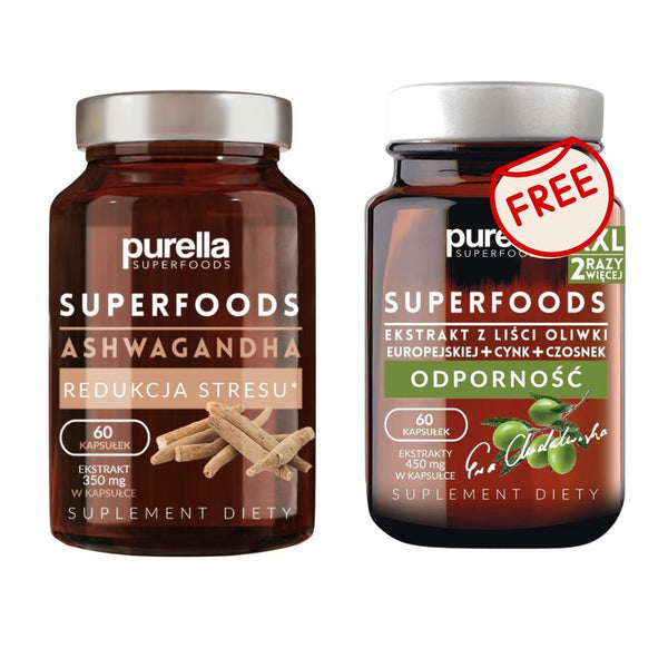 Supplements SET 1+1 FREE: Ashwagandha 60caps + European Olive Leaf extract +Zinc +Garlic 60caps