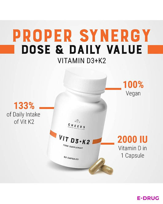 Cheers Vitamins D3+K2 The Biologically Active Vitamin Complex for Your Health - E-Drug