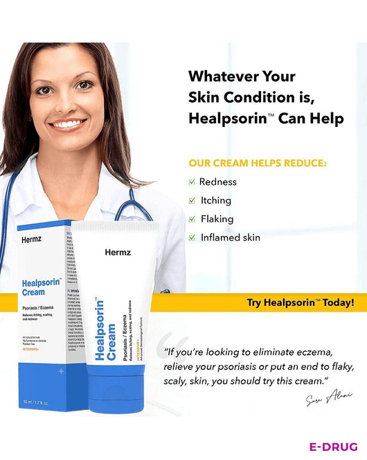 Hermz Healpsorin Cream 50ml for Psoriasis, Eczema, Rosacea and Dermatitis Hermz