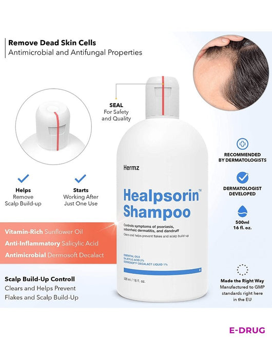 Hermz Healpsorin Therapeutic Psoriasis Shampoo 500ml Salicylic Acid & Dermosoft®1% Hermz