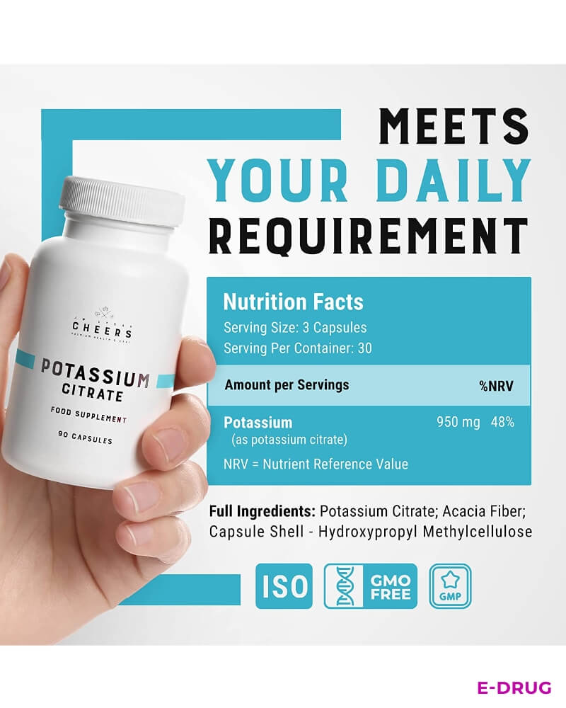 Potassium Citrate Capsules 333mg Highly Bioavailable, Organic Form - E-Drug